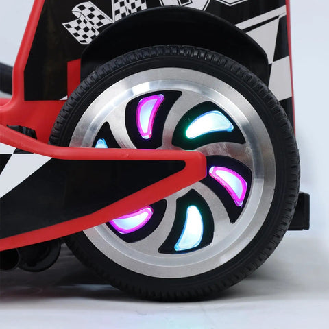 Close-up of rear wheel with LED lights on a red Electric Go Kart For Kids And Teens 36V Ride On Drift Kart With 350W Motor