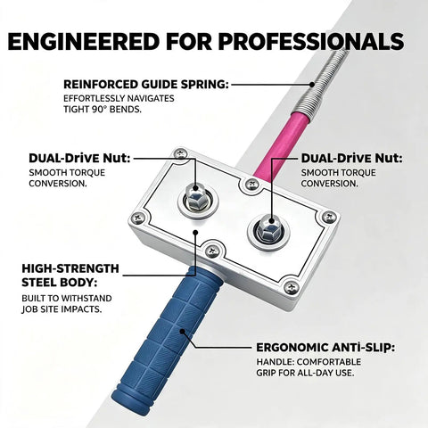 Heavy Duty Portable Wire Pulling Tool With Cord Adapter For Electricians, device detail showcasing ergonomic handle and dual-drive nut.