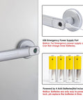 Biometric Fingerprint Door Lock With Quick 0.3 Second Unlock Silver Finish USB emergency power and AAA batteries view