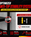 Heavy Duty Metal Garage Shelving Units With Side Guard 660 Lbs Per Shelf 3300 Lbs Total Capacity Rugged Boss Grade Tool Storage Racks For Garage Or Workshop wall-anchored side guard and hardware