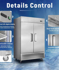 Heavy Duty Workhorse 54 Inch Commercial Freezer Offering 49 Cu Ft Capacity With Double Solid Door And Bulletproof Stainless Steel Build for storage.