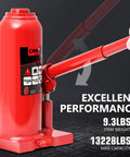 Heavy Duty 6 Ton Hydraulic Bottle Jack For Cars, Trucks And SUVs, Welded Steel Construction With Manual Handle, Red