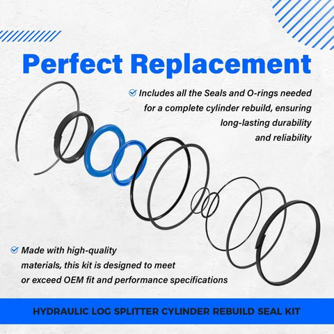 Hydraulic Log Splitter Cylinder Rebuild Seal Kit For 5.0 Inch Bore And 2.0 Inch Rod, Complete O Ring And Seal Set, diagram
