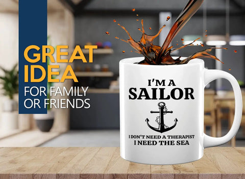 Coffee Mug 11oz White I Don't Need Morning Coffee Sailor Boater Gift Funny Lake Gift with nautical anchor design