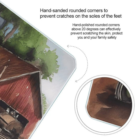 Close-up of hand-sanded corner on Farm Tractor Themed Digital Body Scale With High Precision Dope Slim Compact Bathroom Scale.