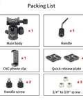 Packing list of D30 Panoramic Ball Head With Removable Handle Beefy All Metal CNC Build Camera Mount and accessories