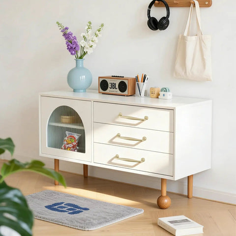 Dresser with 10 Pack Brushed Gold Cabinet Pulls For 5 Inch Center, Boss Style Modern Kitchen Handles and audio decor.