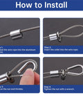 Installation guide for the 24 Piece M8 Wire Rope Cable Clamp Ferrule Kit with eight five sixteenth inch clamps and thimbles.