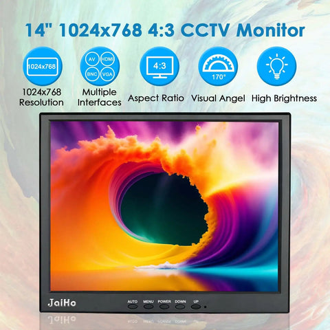 14-Inch 4:3 Security Monitor With No Image Stretching, Tough Metal Housing, Native 1024x768 Display, BNC HDMI VGA AV USB Inputs