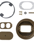 Duplex Receptacle Flush Mount Carmel Cover Model E97DSC with components for round floor boxes, includes hardware and drill points.