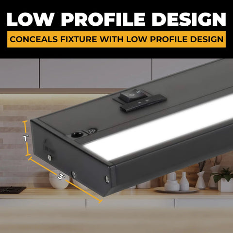 18 Inch Under Cabinet Lighting Kit In Black Finish, Dimmable Undercabinet Lights With 3 CCT Options, low-profile kitchen setup