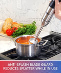 Powerful Immersion Blender With Stainless Steel Shaft And Variable Speed Control To Handle Tough Ingredients No Sweat Blend Creamy Smoothies Whip Up Rich Sauces And Make Silky Purees, blending tomato soup in stainless steel saucepan.