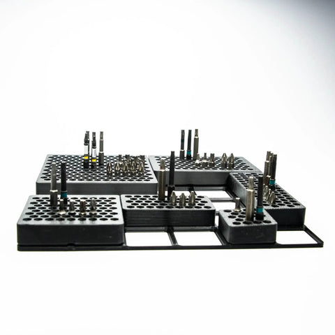 Side view of Modular 1/4-Inch Hex Bit Organizer System With 77 Slots For Fast Access Driver Bit Holder in black finish.