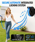 Woman using Retractable Hose Reel Kit 50 Ft Heavy Duty Metal Wall Mount With Hot And Cold Garden Water Hose Five Eighths Inch
