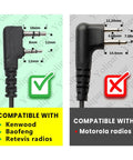 Comparison of compatible two-pin jacks for Waterproof Speaker Microphone Workhorse For Baofeng UV 5R UV 82 BF F8HP radios