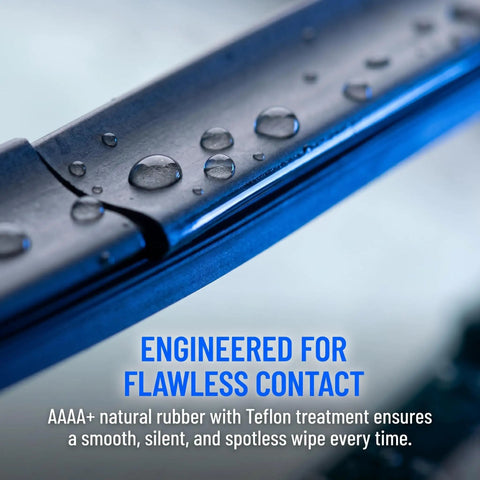 Close-up of Top Shelf All Season Windshield Wiper Blades Two Pack 22 Inch natural rubber with water droplets.