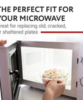 Person placing food on 12.75 Inch Microwave Glass Plate Replacement For Sears Kenmore LG inside a microwave oven