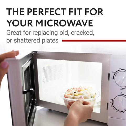 Person placing food on 12.75 Inch Microwave Glass Plate Replacement For Sears Kenmore LG inside a microwave oven