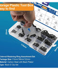 Black Carbon Steel E Clip Assortment Kit With 395 Or 810 Pieces M1.2 To M15 External Retaining Clips in clear box
