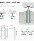 Heavy Duty Box Track Hanger With Bracket Kit for Exterior Sliding Barn Doors with rubber-coated roller, fits 1-3/8 to 2 inch doors.