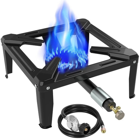 Heavy Duty Portable Propane Camping Stove With 65 Lb Support Single Burner Outdoor Gas Stove With Blue Flame On Steel Frame