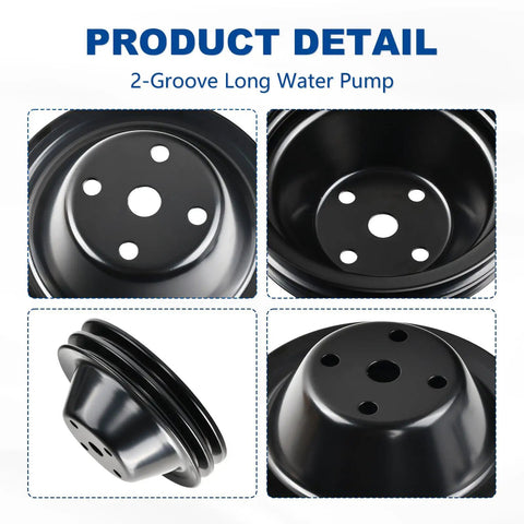Long Water Pump And Two Groove Crankshaft Pulley Kit For Small Block Chevy SBC 262 265 267 283 302 305 307 327 350 400 High Strength Steel Durability For Classic Muscle Cars close-up