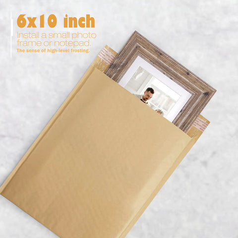 Solid 6x10 Inch Kraft Bubble Mailers 50 Pack Padded Self Seal Envelopes for Small Business with photo frame insert
