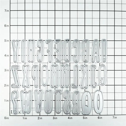 Shadow 26 Capital Letters Metal Cutting Dies For Card Making Kit with grid background showing uppercase alphabet arrangement.