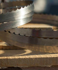 Close-up of 125 Inch Sawmill Bandsaw Blades Five Pack DoubleHard 10 Degree All Purpose For Heavy Duty Wood Cutting And Milling