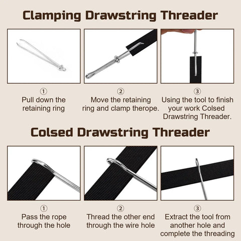 4 In 1 Drawstring Threader Tool Kit Stainless Steel Set With Spring Loaded Retriever And Safety Pins For Hoodies Shoes And Pants Replace Lost Drawstrings Easily Must Have with usage instructions