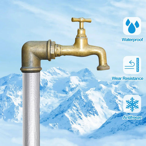 12 Pack Foam Pipe Insulation Wrap With Self Adhesive Aluminum Foil Shield on outdoor spigot in snowy mountains