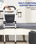 Adjustable Bedside Rail With Storage Pocket For Seniors And Adults Sturdy Steel Bed Rail shown on a bed