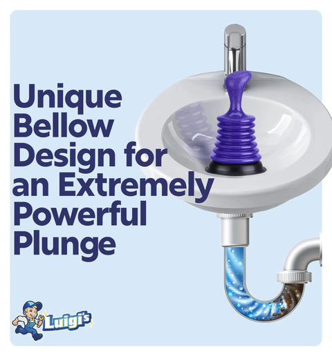 Heavy Duty Mini Sink Plunger For Kitchen And Bathroom Drains Hella Strong Bellows Design in sink with water pipe detail.