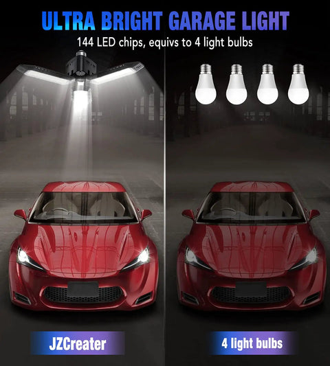 Three Panel Deformable LED Garage Light 60W 8000 Lumens E26 Socket Daylight 6500K Shop Light for Garage Warehouse Workshop Basement Attic Adjustable Bright Panels for Easy Install and Superior Illumination