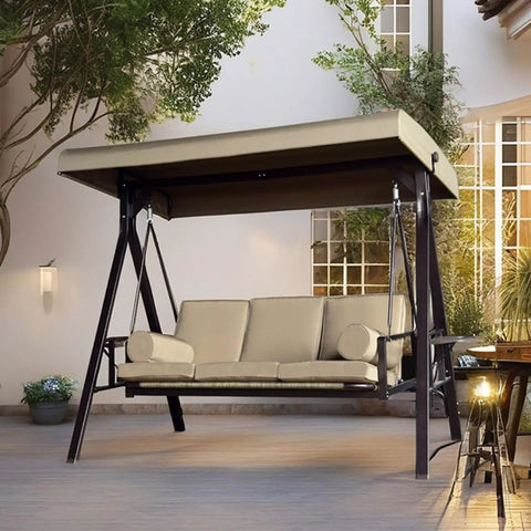 No Fuss Outdoor Swing Canopy Replacement Top Cover For 2 Or 3 Seater Hammock Waterproof Polyester Shade Khaki 158x118 Cm