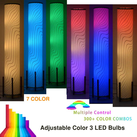 Color Changing RGB Floor Lamp With Remote Control 61 Inch Standing Corner Lamp in various color modes with fabric shade