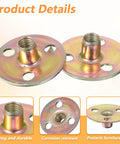 Solid As A Rock Furniture Leg Mounting Plates 4 Pack Fixes Wobbly Sofa Chair And Cabinet Feet No Sweat Diy Repair Kit With All Necessary Screws Included close-up of two steel mounting plates with threaded inserts.