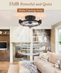 Black Ceiling Fan With Lights And Remote Small Low Profile Flush Mount Ceiling Fan For Bedroom Kitchen And Home Dope Farmhouse Modern Industrial Style Quiet Dimmable Easy Install shown in living room with air flow illustration