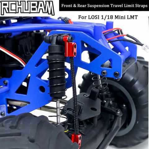 Front And Rear Suspension Travel Limit Straps For Losi 1 18 Mini LMT Monster Truck Shock Absorber Protection Upgrade Durable Aluminum With 60mm Nylon Straps Installed