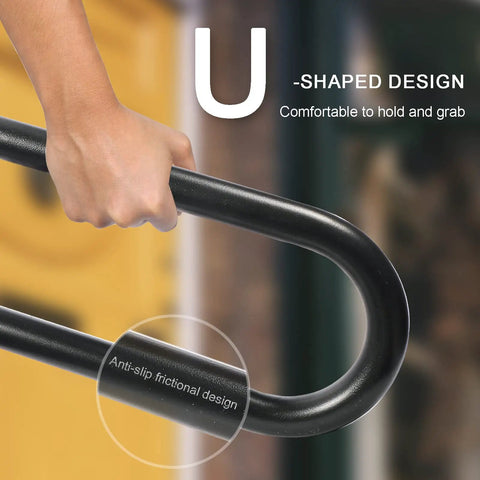 Sturdy 28 Inch Jamb Mounted Handrails 2 Pack U Shape Wall Mount For 1 To 3 Step Stairs Black Wrought Iron Close-up with Anti-Slip Grip