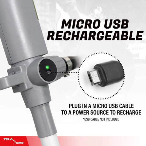 Micro USB charging port on High Volume Portable Gas Can Pump 2nd Gen With 3.2 GPM Beast Power Suction Refuel and 60 Inch Hose
