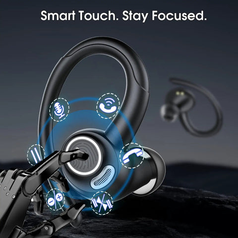 Bluetooth 5.3 Wireless Earbuds With ENC Microphone Deep Bass IPX7 Waterproof 48 Hour Playtime Secure Earhooks LED Display