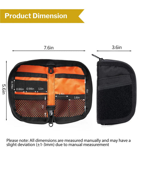 EDC Pouch With Ten Compartments Small Pocket Tool Organizer open view showing black exterior and orange interior compartments.