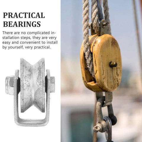 Heavy Duty Pulley Wheel Track Roller for Sliding Gates and Garage Doors, stainless steel design, close-up view with rope