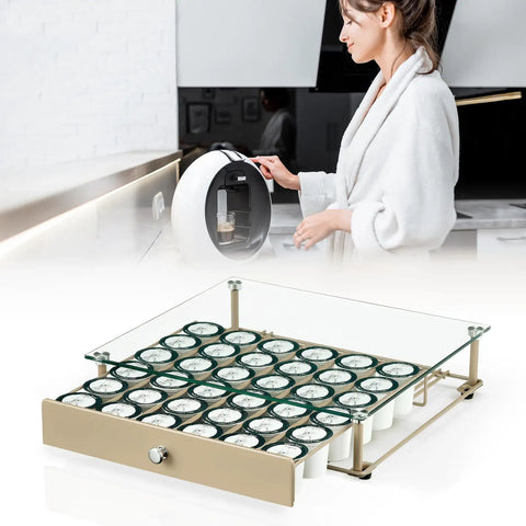 Coffee Pod Holder With Tempered Glass Top Drawer Holds 36 K Cup Pods, Sleek And Durable Kitchen Counter Storage Organizer