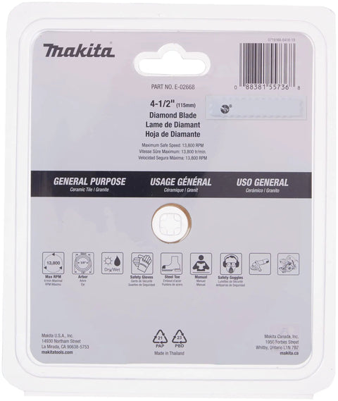 Back packaging of Four And A Half Inch Diamond Blade With Continuous Rim For General Purpose Tile Granite Ceramic Porcelain