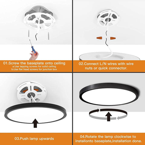 36W 15.8 Inch Flush Mount Ceiling Light Black Round Surface Low Profile For Low Ceilings Daylight 3600 Lumens Glare Free Soft Bright Non Dimmable No Fuss Install Kitchen And Bedroom Lighting