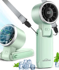 Mint Green Portable Handheld Turbo Fan That Delivers 12 Meters Per Second Wind, 15000 RPM Brushless Motor, 4000mAh Battery