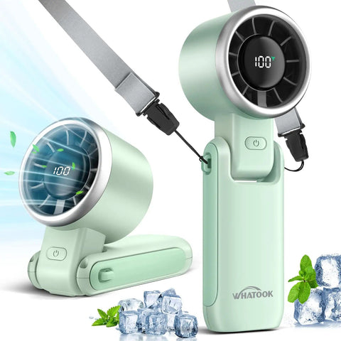 Mint Green Portable Handheld Turbo Fan That Delivers 12 Meters Per Second Wind, 15000 RPM Brushless Motor, 4000mAh Battery