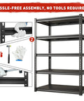 72 Inch High Garage Shelving Unit With 2500 Lbs Total Capacity For Home Garages And Light Commercial Use, Beefy Steel Storage Racks To Stash Tools, Parts, Boxes, Inventory And More, black 5-tier steel shelf